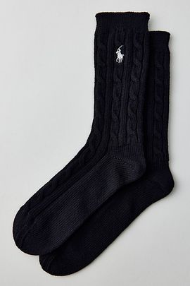 Polo Ralph Lauren Polo Ralph Lauren Cable-Knit Cotton-Blend Socks in Black, Women's at Urban Outfitters