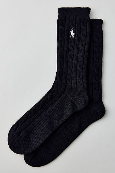 Polo Ralph Lauren Polo Ralph Lauren Cable-Knit Cotton-Blend Socks in Black, Women's at Urban Outfitters