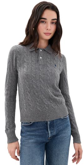 Polo Ralph Lauren Polo Ralph Lauren Cable Knit Polo Sweater Flannel Grey Heather