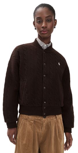 Polo Ralph Lauren Polo Ralph Lauren Cable Knit Wool Cashmere Bomber Jacket Walnut Brown Melange