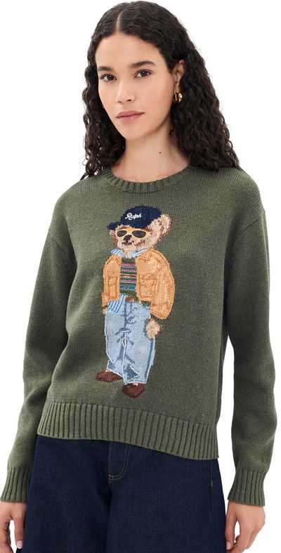 Polo Ralph Lauren Polo Ralph Lauren Cotton Bear Long Sleeve Crew Neck Pullover Marled Olive