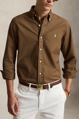 Polo Ralph Lauren Polo Ralph Lauren Garment Dyed Oxford Long Sleeve Shirt in Chestnut, Men's at Urban Outfitters