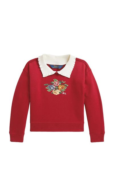 Polo Ralph Lauren Polo Ralph Lauren Kids Fleece Floral Printed Ruffle Collared Sweatshirt