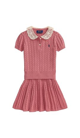 Polo Ralph Lauren Polo Ralph Lauren Kids Two Piece Set Short-sleeve Cotton Cable-knit Collared Shirt With Matching Skirt