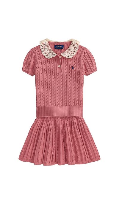 Polo Ralph Lauren Polo Ralph Lauren Kids Two Piece Set Short-sleeve Cotton Cable-knit Collared Shirt With Matching Skirt
