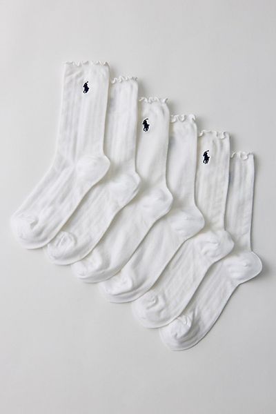 Polo Ralph Lauren Polo Ralph Lauren Openwork Lettuce Edge Cuff Socks 3-Pack in White, Women's at Urban Outfitters