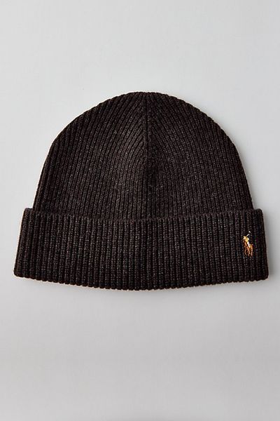Polo Ralph Lauren Polo Ralph Lauren Signature Cuff Beanie in Dark Brown, Men's at Urban Outfitters