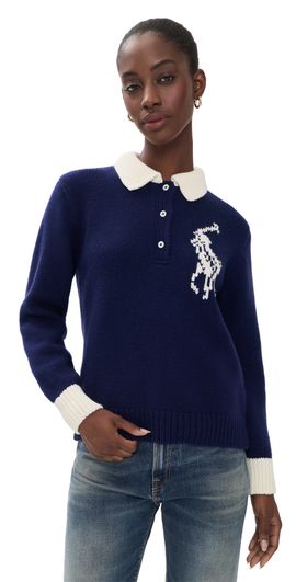 Polo Ralph Lauren Polo Ralph Lauren Wool Long Sleeve Polo Pullover Royal/Cream