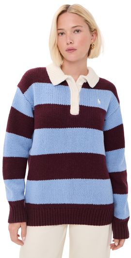 Polo Ralph Lauren Polo Ralph Lauren Wool Striped Polo Sweater Harvardwne/Nwlitchblue