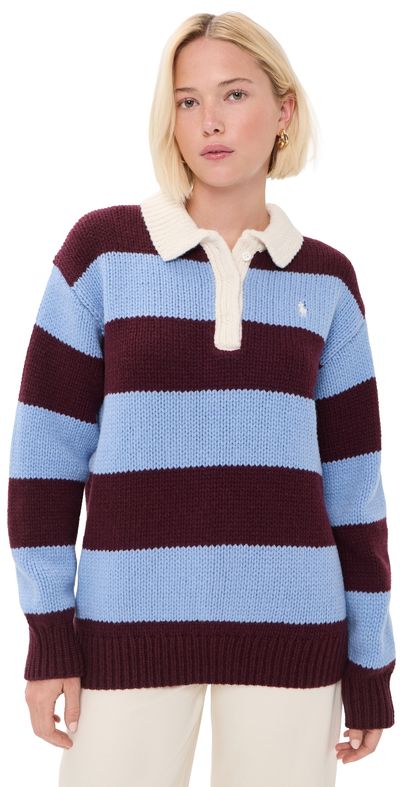Polo Ralph Lauren Polo Ralph Lauren Wool Striped Polo Sweater Harvardwne/Nwlitchblue