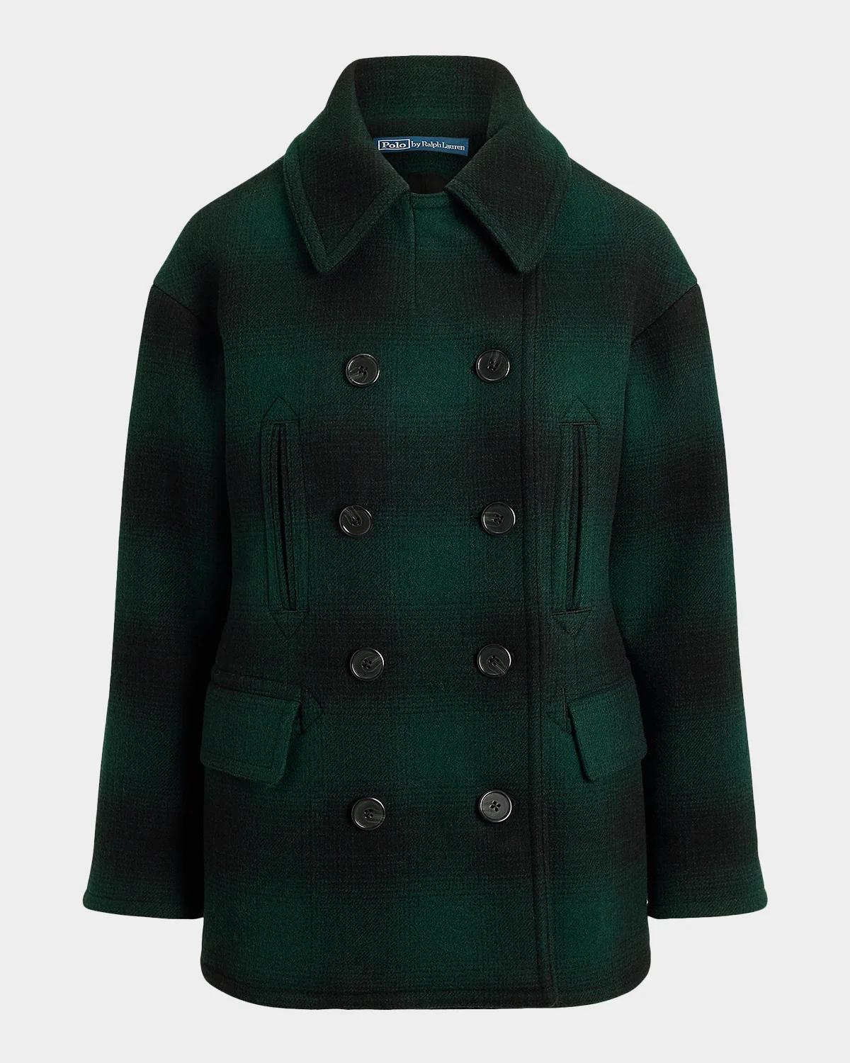 Polo Ralph Lauren Sculpted Plaid Wool-Blend Peacoat