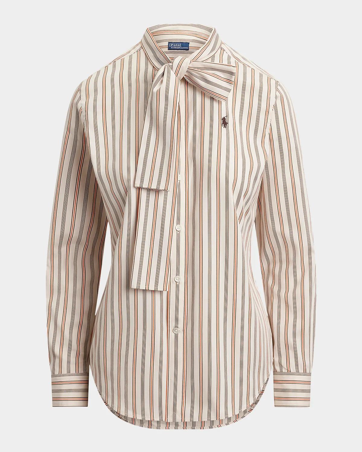 Polo Ralph Lauren Slim Fit Striped Cotton Tie-Neck Shirt