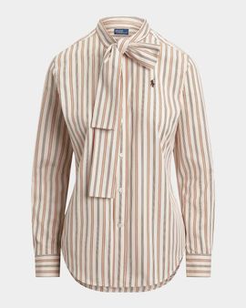 Polo Ralph Lauren Slim Fit Striped Cotton Tie-Neck Shirt