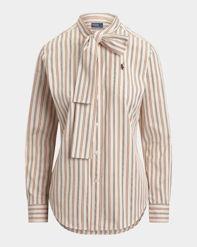Polo Ralph Lauren Slim Fit Striped Cotton Tie-Neck Shirt