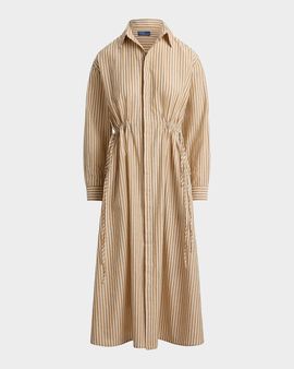 Polo Ralph Lauren Striped Cotton-Linen Drawcord Shirtdress