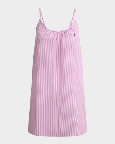Polo Ralph Lauren Striped Cotton Gathered Mini Slipdress