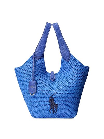 Polo Ralph Lauren Women's Embroidered Logo Raffia Leather Tote Bag