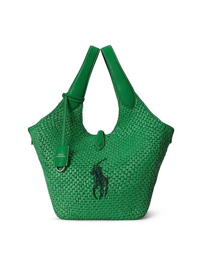 Polo Ralph Lauren Women's Medium Logo-Embroidered Raffia Tote Bag