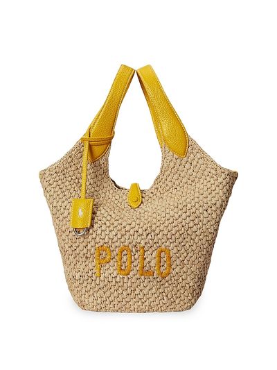 Polo Ralph Lauren Women's Medium Logo Raffia & Leather Tote Bag