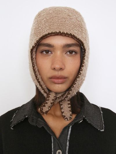 Polysooem BOHO STITCHED AVIATOR BEANIE, BEIGE