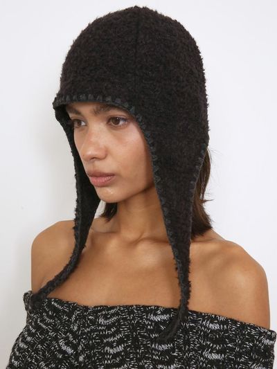 Polysooem BOHO STITCHED AVIATOR BEANIE, BLACK