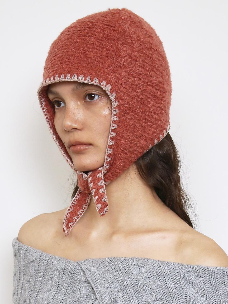 Polysooem BOHO STITCHED AVIATOR BEANIE, BRICK RED