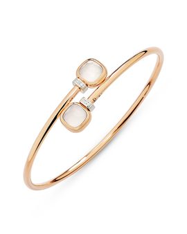 Pomellato Pomellato 18K White & Rose Gold Nudo Milky Quartz & Diamond Bypass Bangle Bracelet