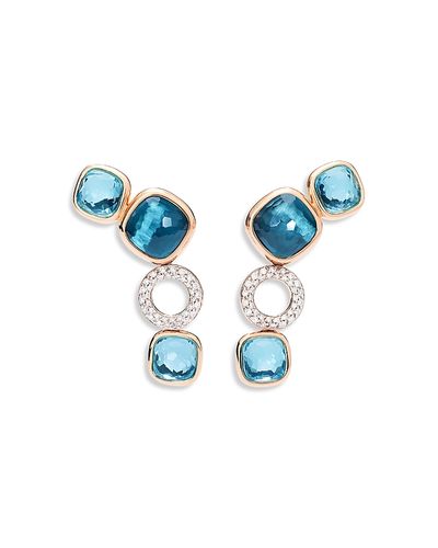 Pomellato Pomellato 18K White & Rose Gold Nudo Multi Gemstone & Diamond Bezel Drop Earrings