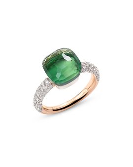 Pomellato Pomellato 18K White & Rose Gold Nudo Prasiolite & Green Agate Double & Diamond Ring