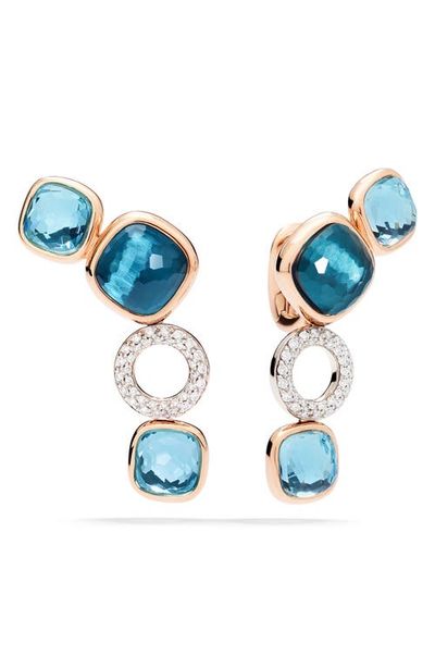 Pomellato Pomellato Nudo Sky Blue Topaz & Diamond Pavé Drop Earrings