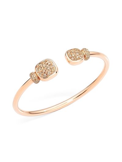 Pomellato Women's Nudo Petit 18K Rose & White Gold, Brown Diamond & White Topaz Cuff Bracelet