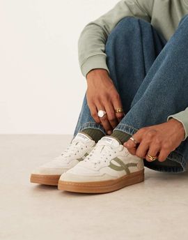 Pompeii UK Pompeii Elan Pippa leather lace-up sneakers in off-white and green-Multi