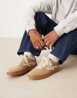 Pompeii UK Pompeii Elan Pippa suede lace up sneakers in beige and white-Multi