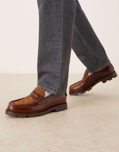 Pompeii UK Pompeii Modena leather loafers in brown & beige