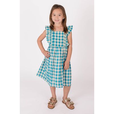 Popatu Popatu Floral Check Ruffle Cotton Dress