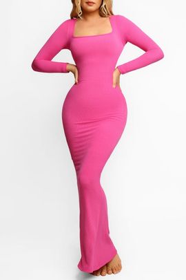 Popilush Popilush Shapewear Square Neck Long Sleeve Slimming Modal Maxi Dress
