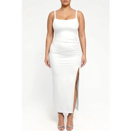 Popilush Popilush Snatched Ruched Side Slit Midi Shapewear Party Dress