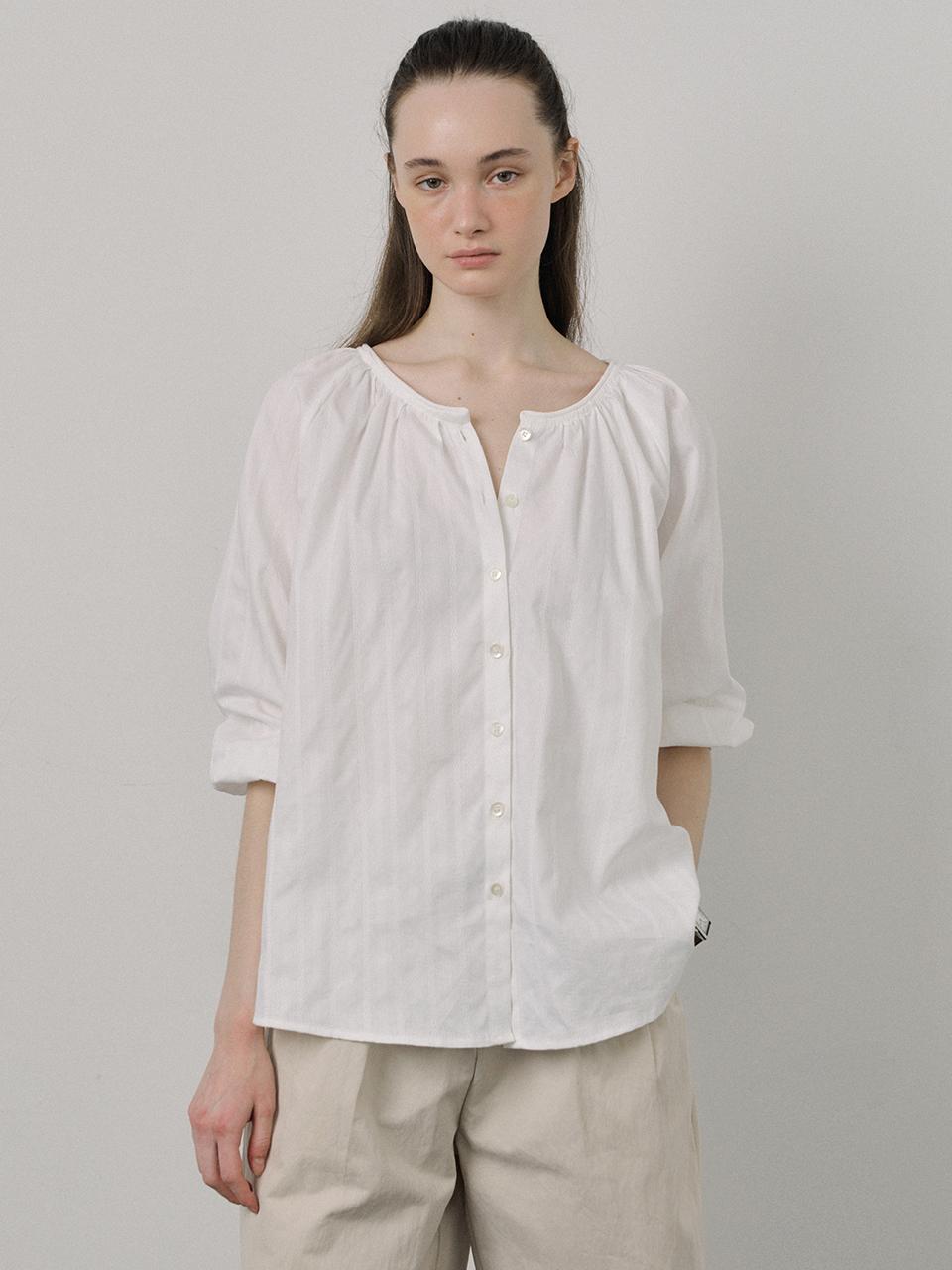PORETTO Lottie Shirring Dobby Blouse [WHITE]