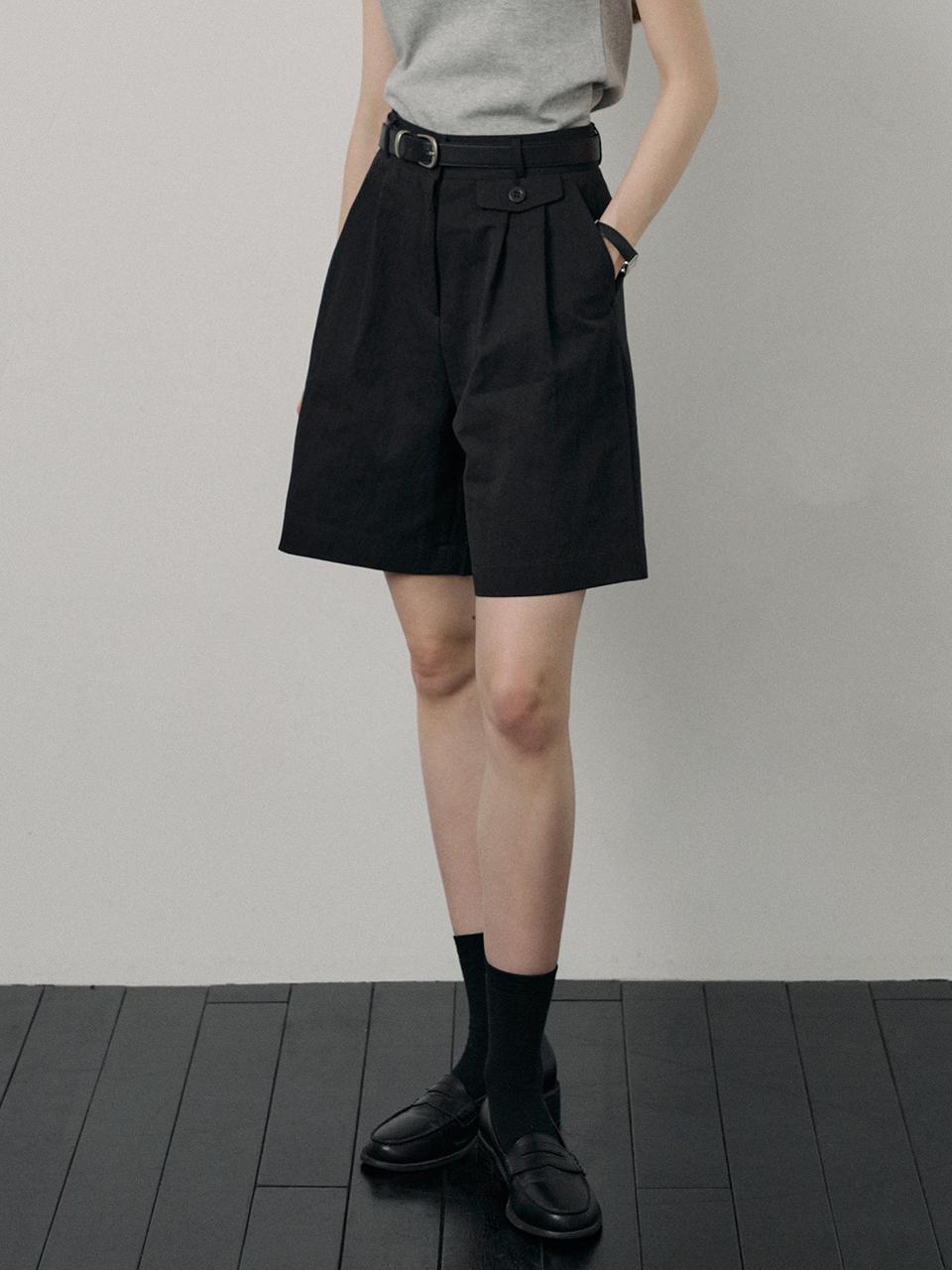PORETTO Officer Short Pintuck Shorts [Black]