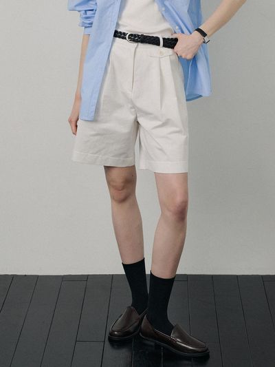 PORETTO Officer Short Pintuck Shorts [White]