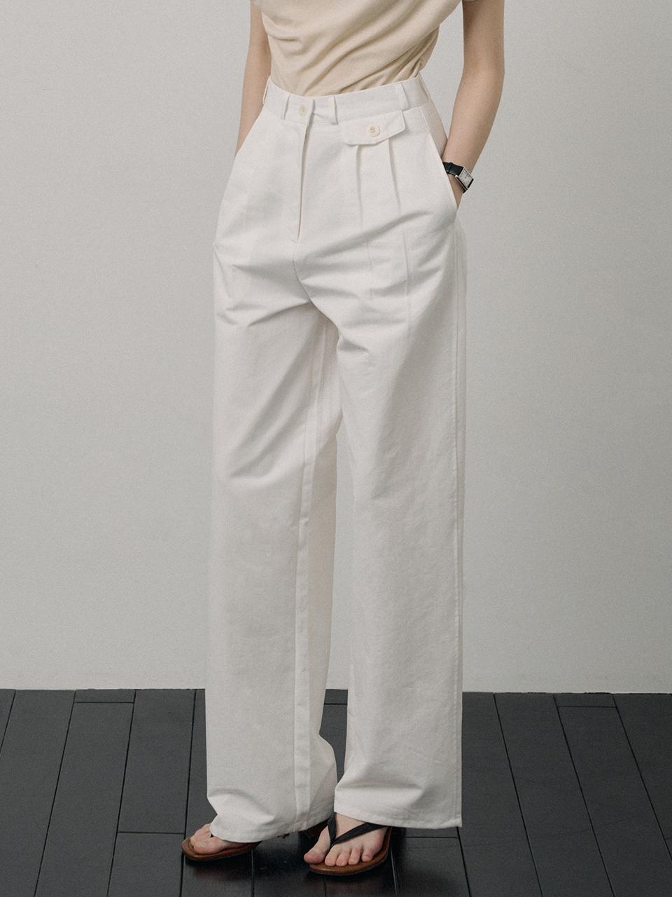 PORETTO Officer Summer Pintuck Pants [WHITE]
