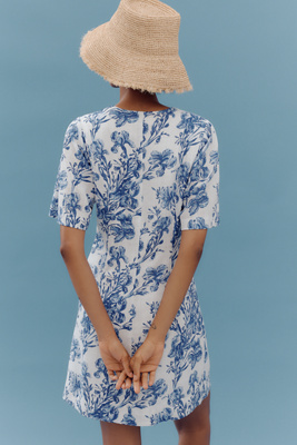 porridge short sleeve denim swing mini dress Denim Short Sleeve Swing Mini Dress