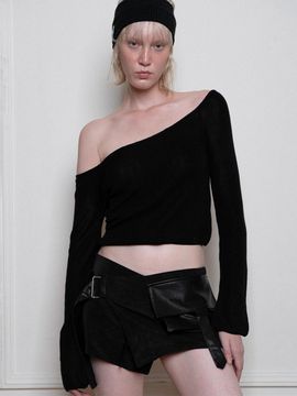 Porta BASIC OFF - SHOULDER LONG SLEEVE KNIT, BLACK