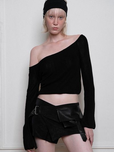 Porta BASIC OFF - SHOULDER LONG SLEEVE KNIT, BLACK