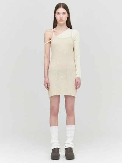 Porta BOUCLE KNIT DRESS, BEIGE
