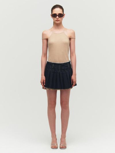 Porta CORN DENIM PLEATS SKIRT, DARK BLUE
