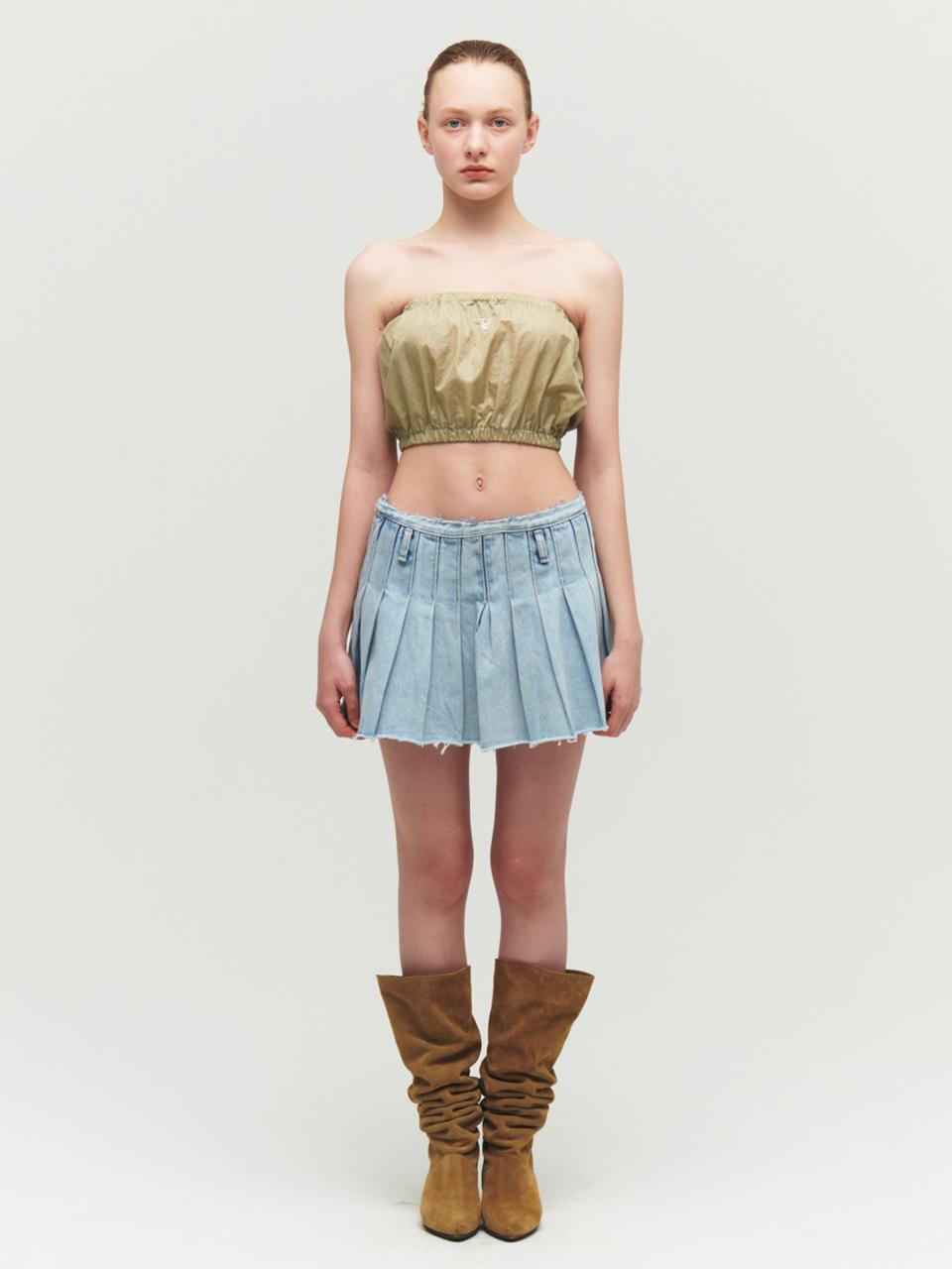 Porta CORN DENIM PLEATS SKIRT, LIGHT BLUE