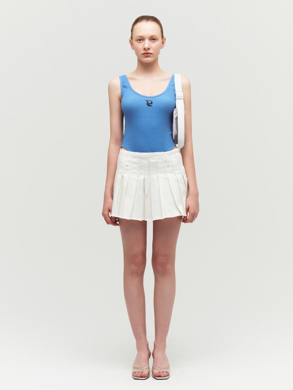 Porta CORN DENIM PLEATS SKIRT, WHITE