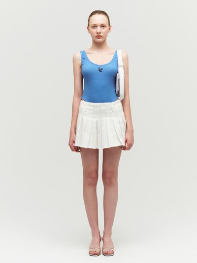 Porta CORN DENIM PLEATS SKIRT, WHITE
