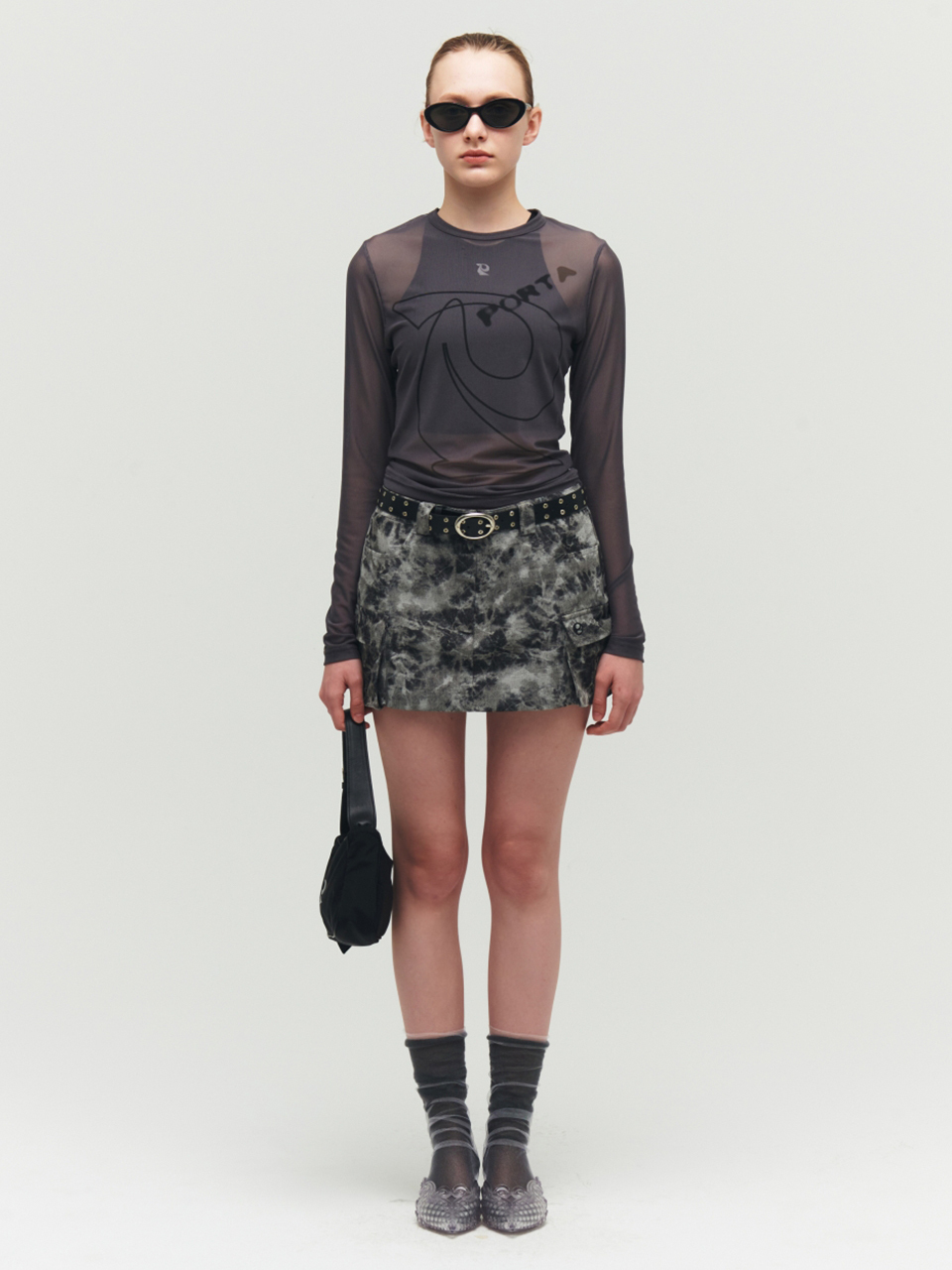 Porta Dying Washed Cargo Skirt_Gray